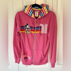 Disney Parks Pink Hoodie with Mickey Mouse and Multicolored Stripes Size Small